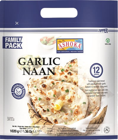ASHOKA TANDOORI NAAN (GARLIC) FAMILY PACK 1.02kg (12 PIECES)
