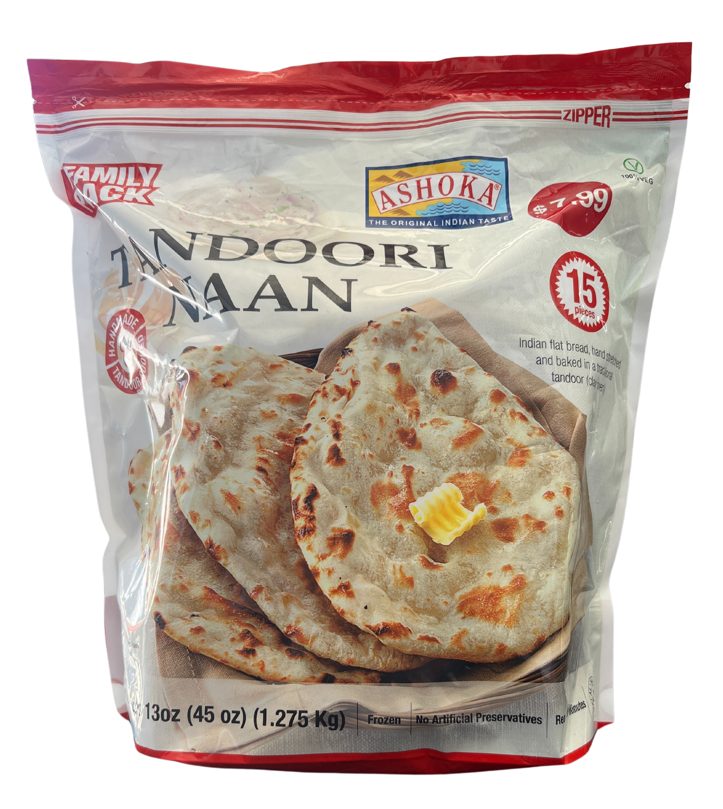 ASHOKA TANDOORI NAAN (PLAIN) FAMILY PACK 1.275kg (15 PIECES)