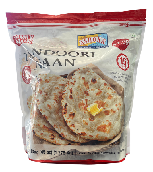ASHOKA TANDOORI NAAN (PLAIN) FAMILY PACK 1.275kg (15 PIECES)