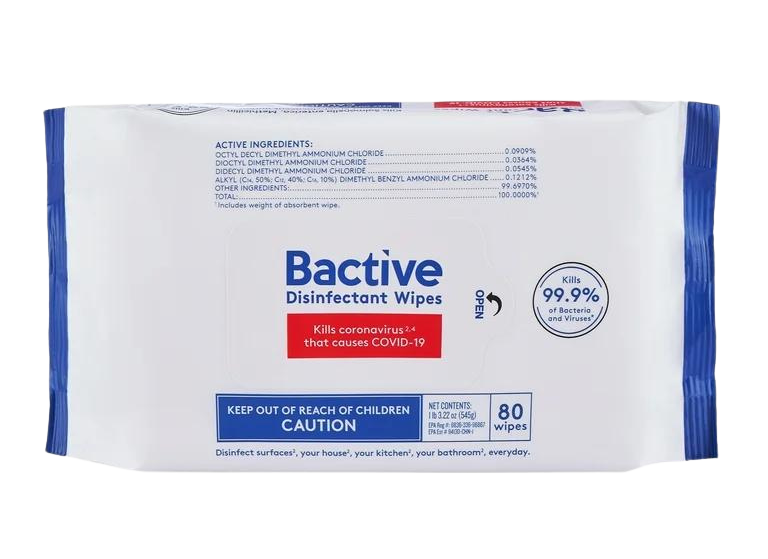 BACTIVE DISINFECTANT WIPES (80 WIPES PER PACK) 545g