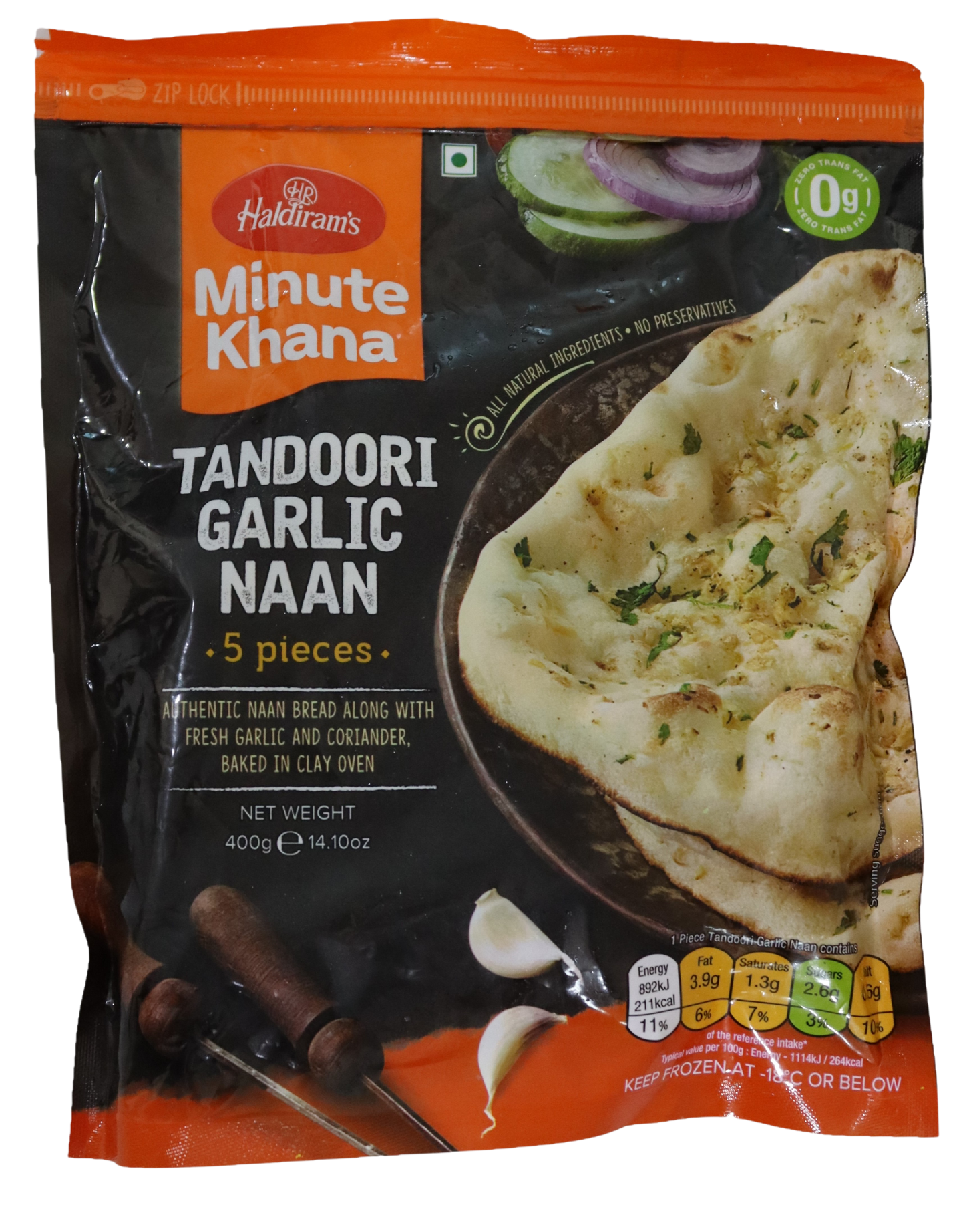 HALDIRAM'S (HR) TANDOORI GARLIC NAAN 400g / 14.10oz / 5 PIECES