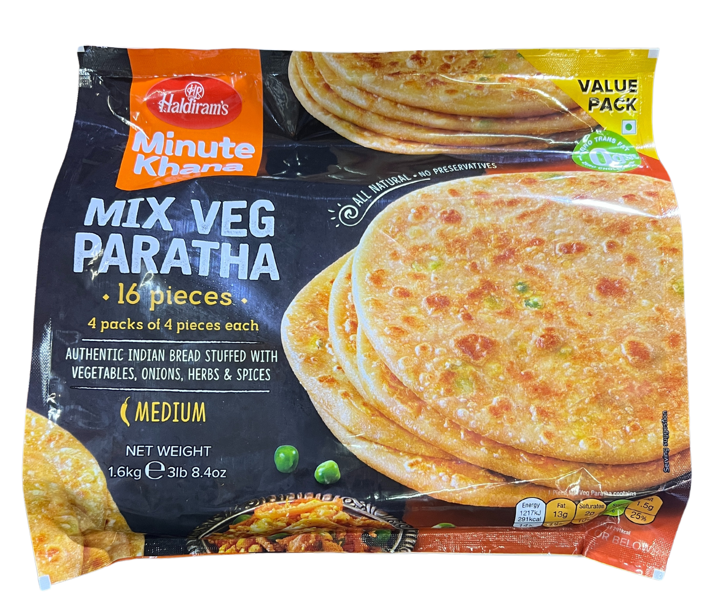 HALDIRAM'S (HR) MIX VEG PARANTHA 1.6kg (16 PIECES)