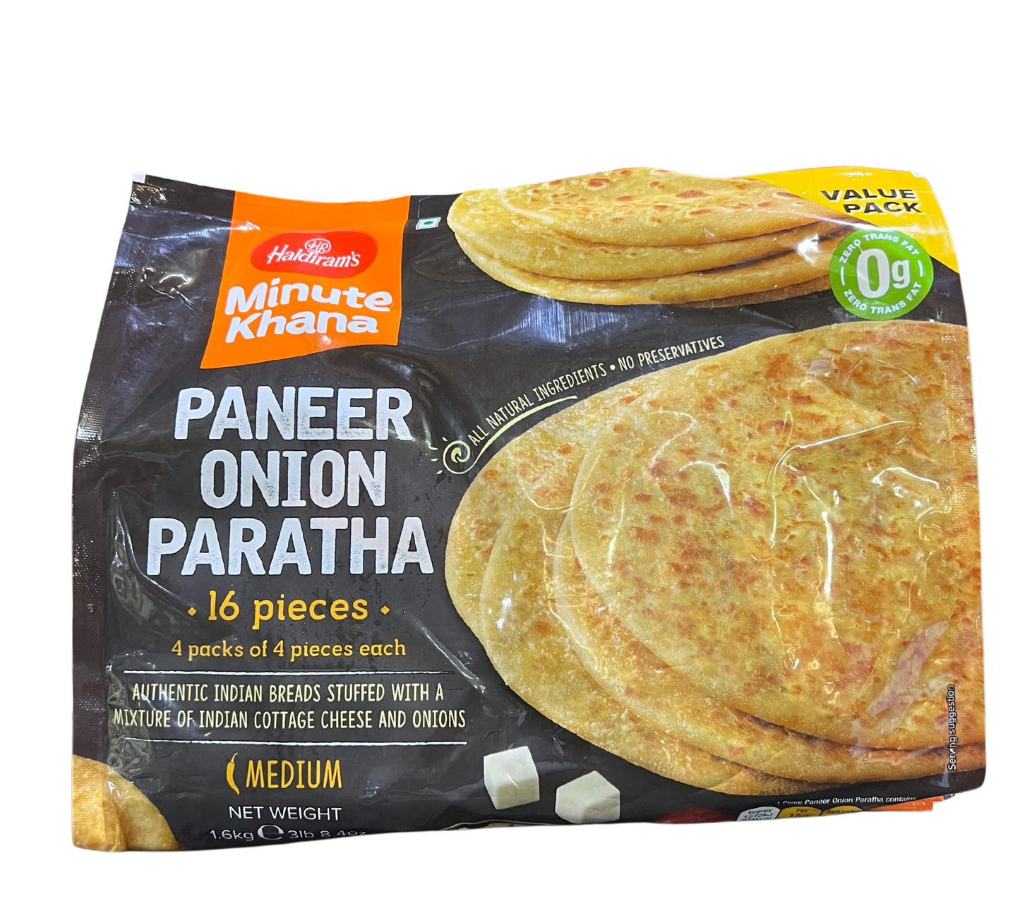 HALDIRAM'S (HR) PANEER ONION PARANTHA 1.6kg (16 PIECES)