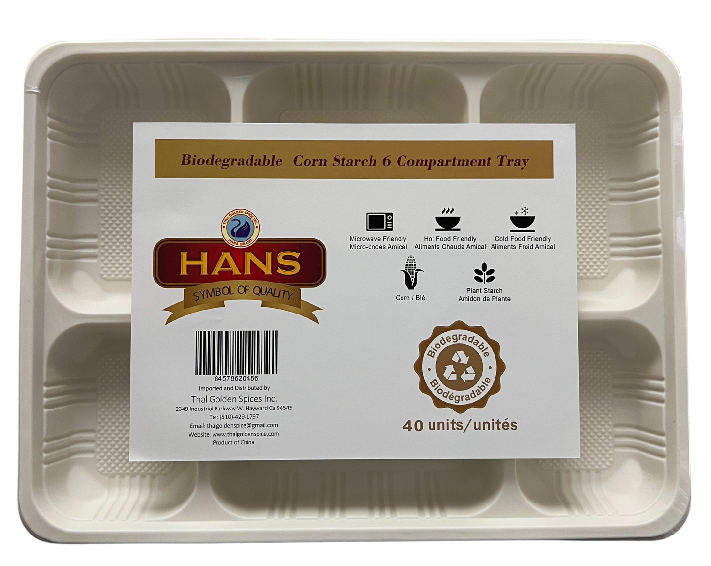 HANS BIODEGRADABLE 6 COMPARTMENT PLATE