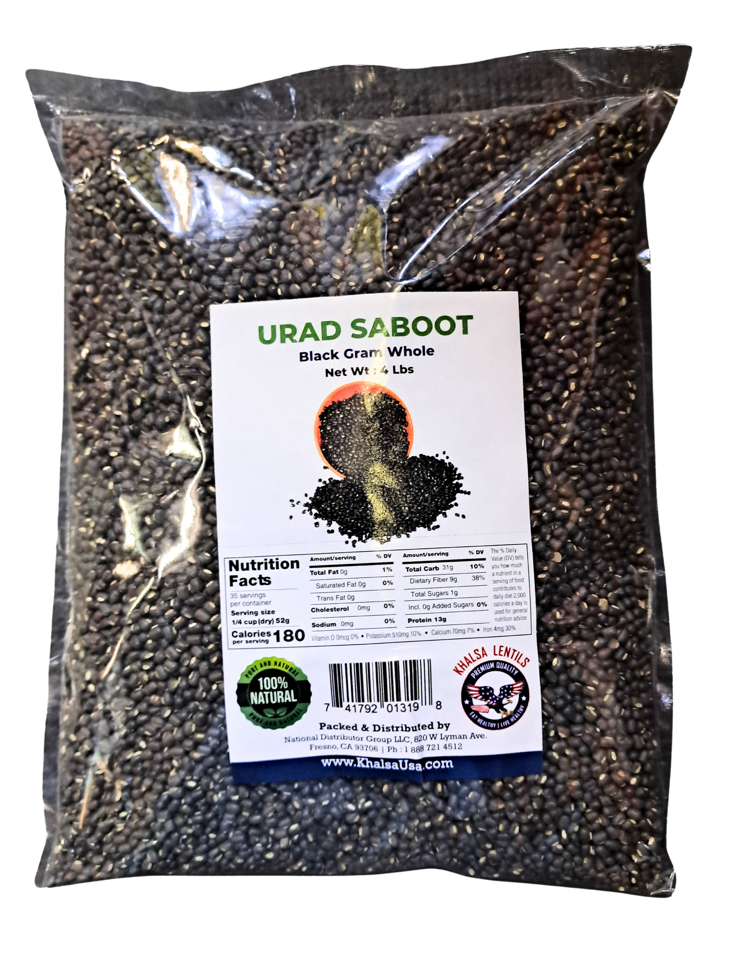 KHALSA LENTILS URAD SABOOT (WHOLE) 4LB