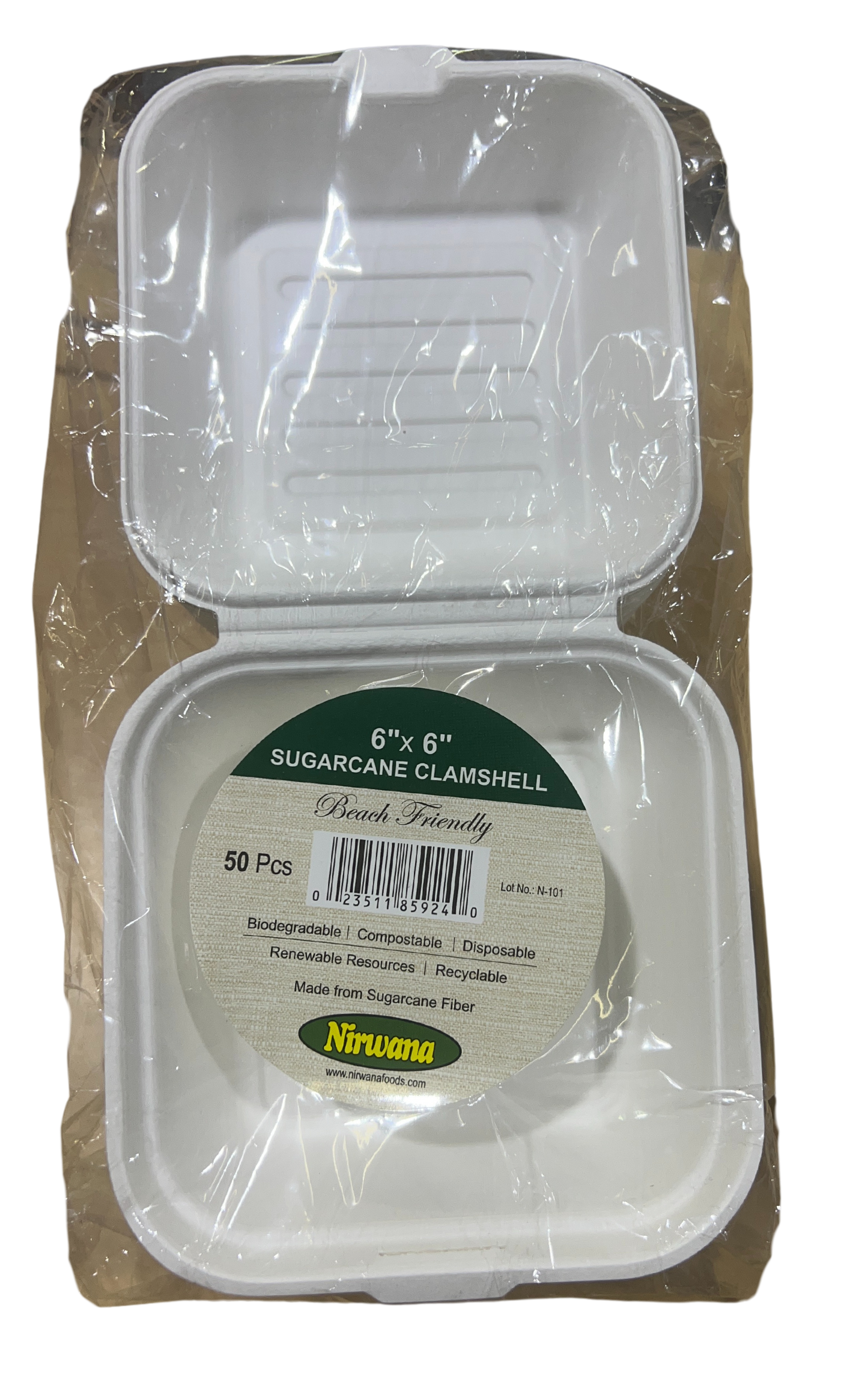 NIRWANA SUGARCANE CLAMSHELL 6"X6" 50PCS