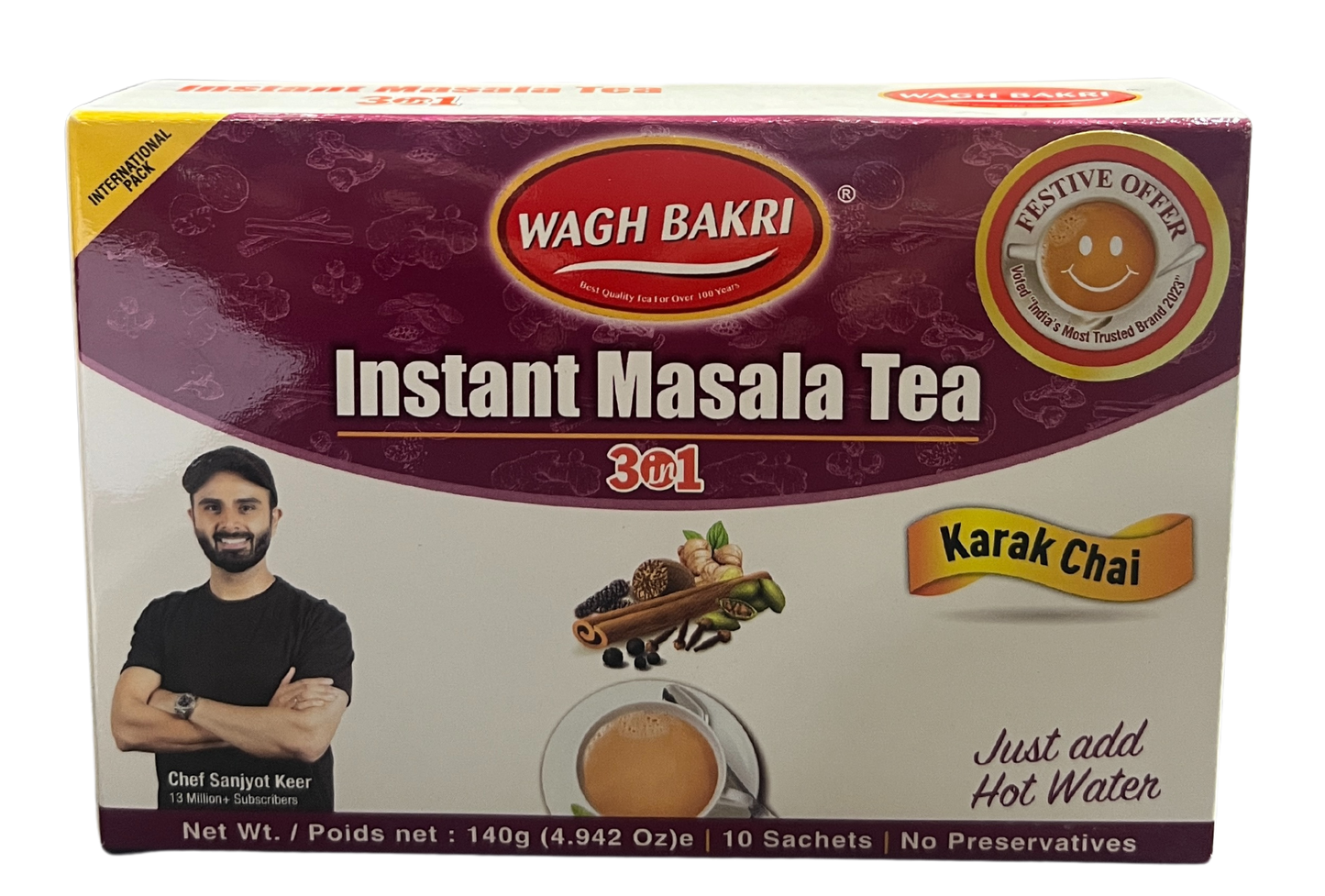 WAGH BAKRI INSTANT MASALA TEA (3 IN 1) 140g (10 SACHETS)